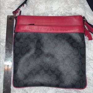 Coach Gray Red Canvas Leather Crossbody Bag